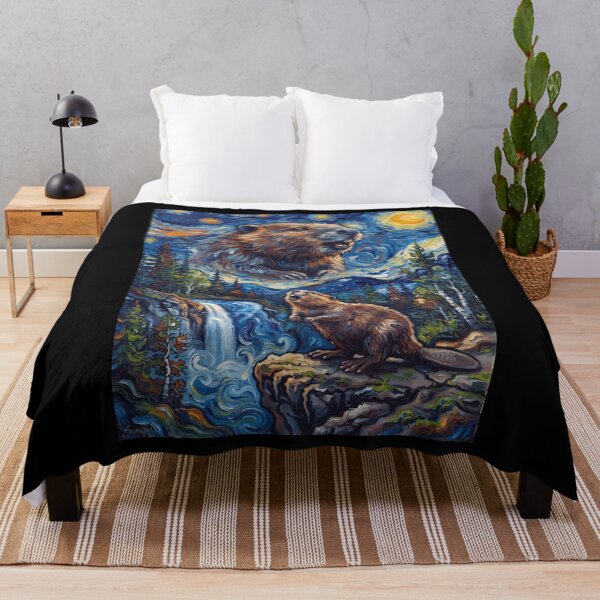 Item preview, Beaver Howling Moon Starry Night Van Gogh Art Animal Lover designed and sold by dian-rody-crest.