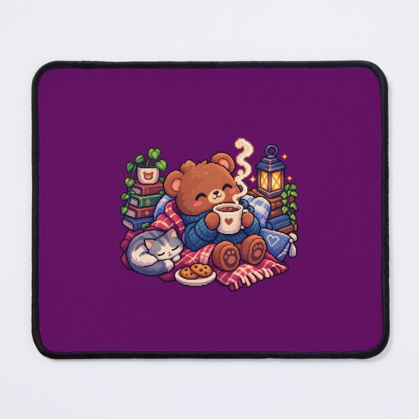 Item preview, Copy of Copy of Cozy Bear & Coffee – Cute Cozy Pixel Art - Purple Edition designed and sold by Handmade--Heaven.