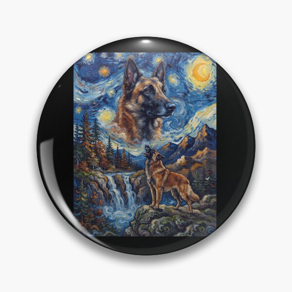 Item preview, Belgian Shepherd Howling Moon Starry Night Van Gogh Art Animal Lover designed and sold by dian-rody-crest.