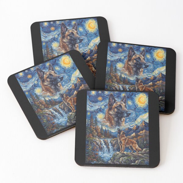 Item preview, Belgian Shepherd Howling Moon Starry Night Van Gogh Art Animal Lover designed and sold by dian-rody-crest.