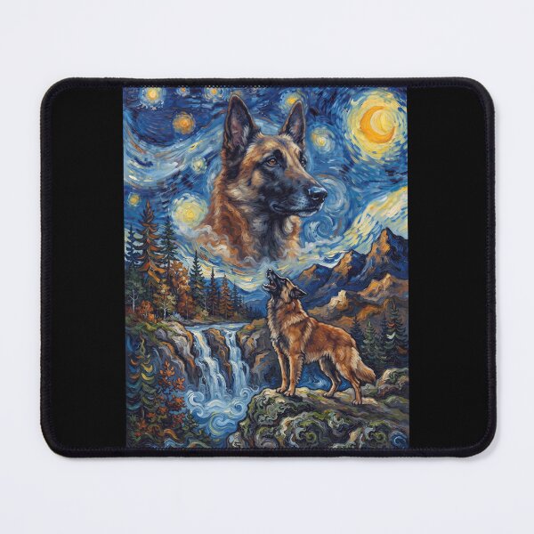 Item preview, Belgian Shepherd Howling Moon Starry Night Van Gogh Art Animal Lover designed and sold by dian-rody-crest.