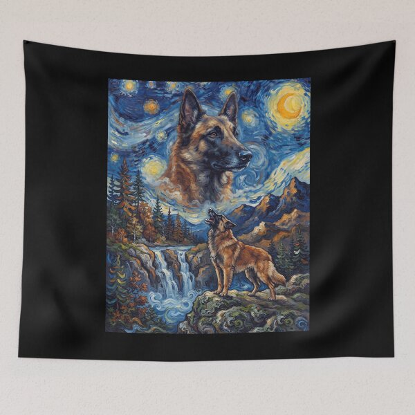 Item preview, Belgian Shepherd Howling Moon Starry Night Van Gogh Art Animal Lover designed and sold by dian-rody-crest.