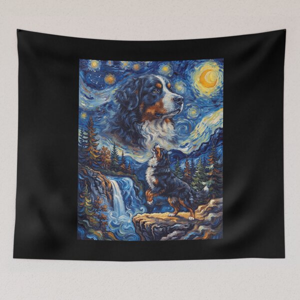 Item preview, Bernese Mountain Dog Howling Moon Starry Night Van Gogh Art Dog Lover designed and sold by dian-rody-crest.