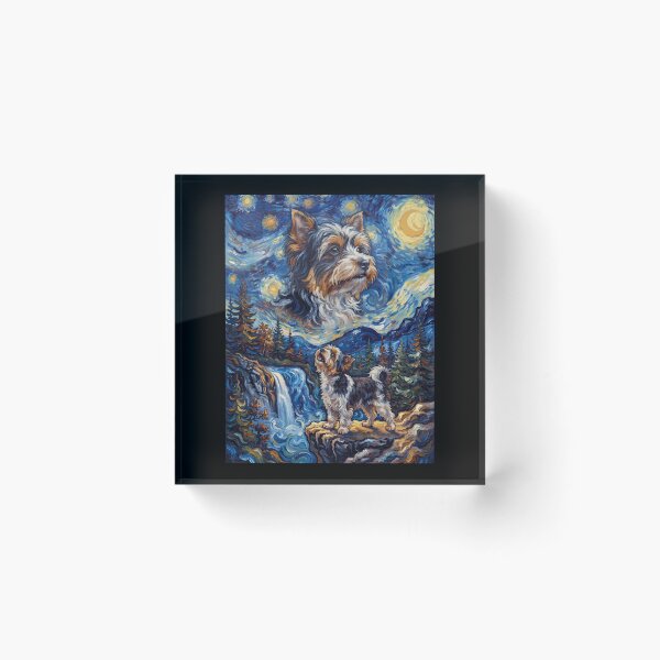 Item preview, Biewer Terrier Howling Moon Starry Night Van Gogh Art Animal Lover designed and sold by dian-rody-crest.