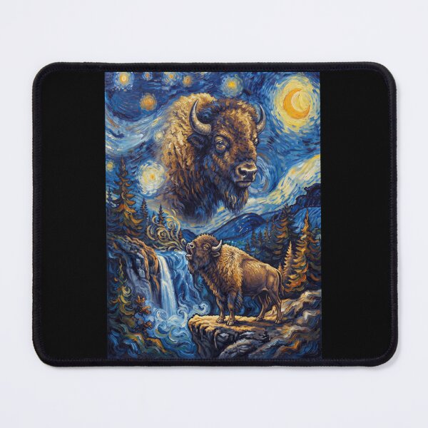 Item preview, Bison Howling Moon Starry Night Van Gogh Art Animal Lover designed and sold by dian-rody-crest.