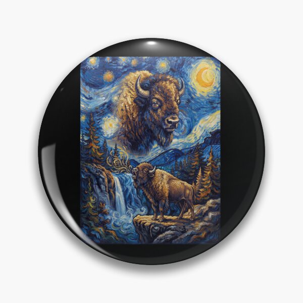 Item preview, Bison Howling Moon Starry Night Van Gogh Art Animal Lover designed and sold by dian-rody-crest.