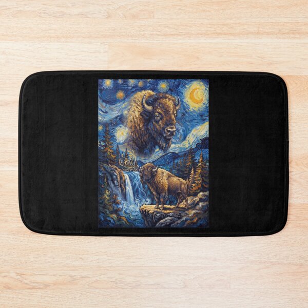 Item preview, Bison Howling Moon Starry Night Van Gogh Art Animal Lover designed and sold by dian-rody-crest.