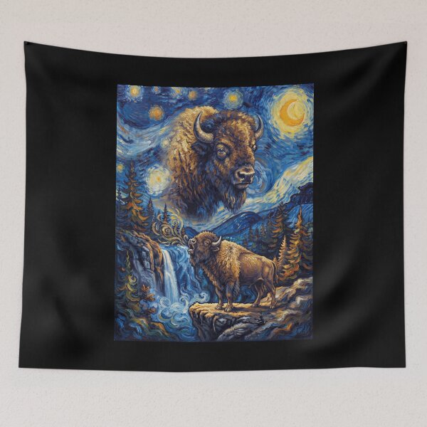 Item preview, Bison Howling Moon Starry Night Van Gogh Art Animal Lover designed and sold by dian-rody-crest.