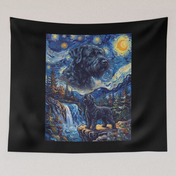 Item preview, Terrier ruso negro, luna aullante, noche estrellada, arte de Van Gogh, amante de los animales designed and sold by dian-rody-crest.