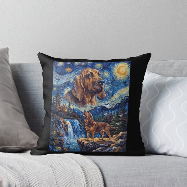 Artikelvorschau, Bluthund heult, Mond, Sternennacht, Van Gogh, Kunst, Hundeliebhaber entworfen und verkauft von dian-rody-crest.