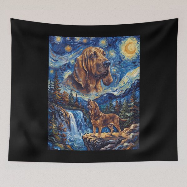 Artikelvorschau, Bluthund heult, Mond, Sternennacht, Van Gogh, Kunst, Hundeliebhaber entworfen und verkauft von dian-rody-crest.