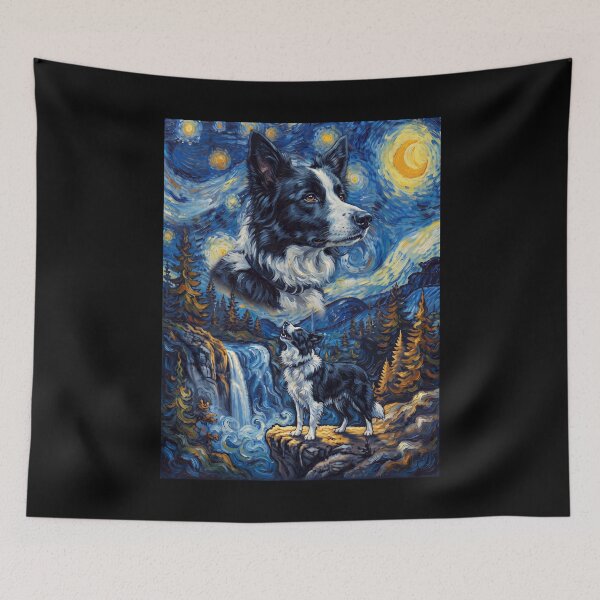 Item preview, Border Collie Howling Moon Starry Night Van Gogh Art Dog Lover designed and sold by dian-rody-crest.