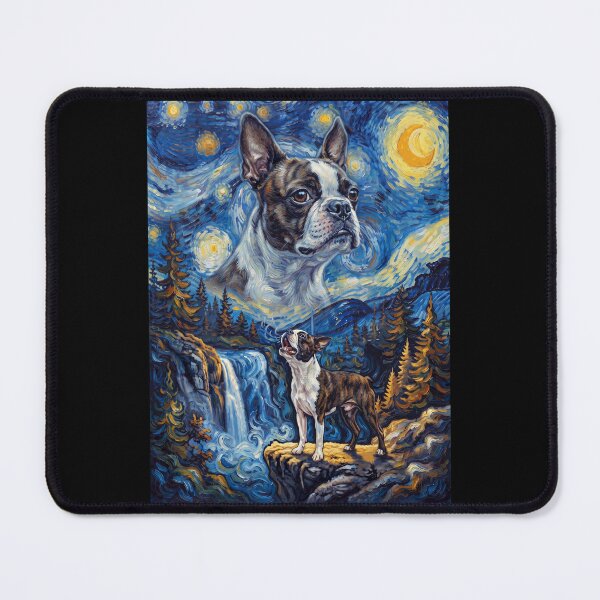 Item preview, Boston Terrier Howling Moon Starry Night Van Gogh Art Dog Lover designed and sold by dian-rody-crest.