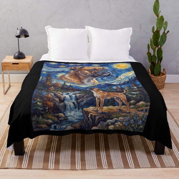 Item preview, Boxer Dog Howling Moon Starry Night Van Gogh Art Dog Lover designed and sold by dian-rody-crest.