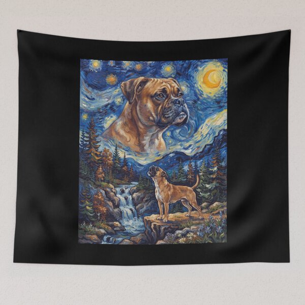 Item preview, Boxer Dog Howling Moon Starry Night Van Gogh Art Dog Lover designed and sold by dian-rody-crest.