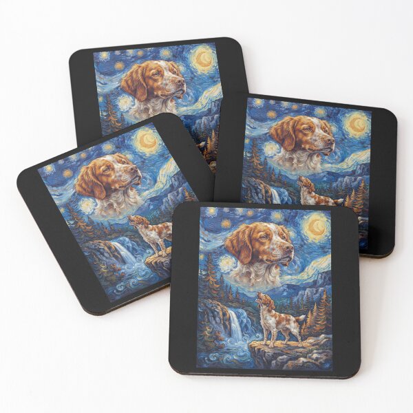 Item preview, Brittany Howling Moon Starry Night Van Gogh Art Dog Lover designed and sold by dian-rody-crest.