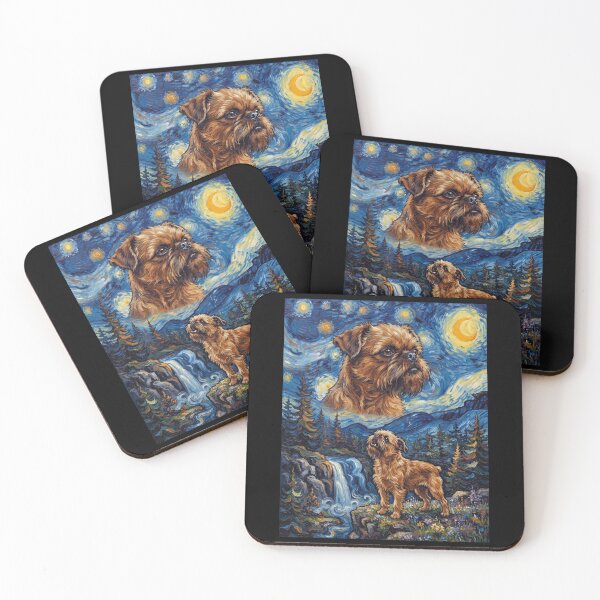Item preview, Brussels Griffon Howling Moon Starry Night Van Gogh Art Dog Lover designed and sold by dian-rody-crest.
