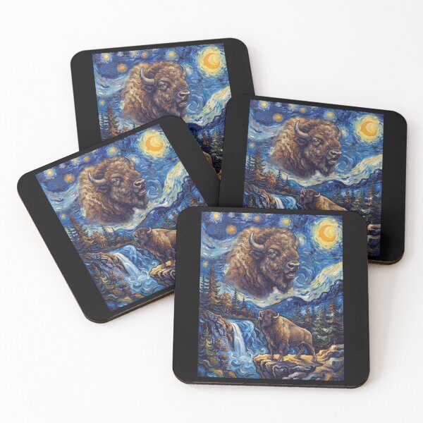 Item preview, Buffalo Howling Moon Starry Night Van Gogh Art Animal Lover designed and sold by dian-rody-crest.