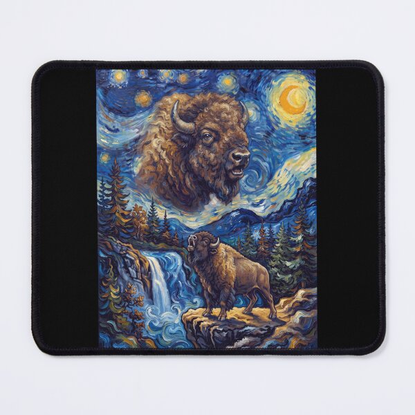 Item preview, Buffalo Howling Moon Starry Night Van Gogh Art Animal Lover designed and sold by dian-rody-crest.