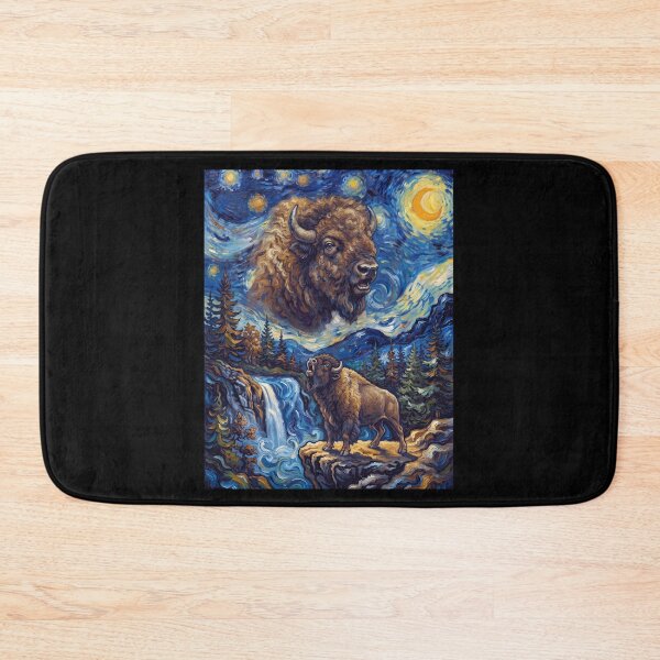 Artikelvorschau, Büffelheulen Mond Sternennacht Van Gogh Kunst Tierliebhaber entworfen und verkauft von dian-rody-crest.