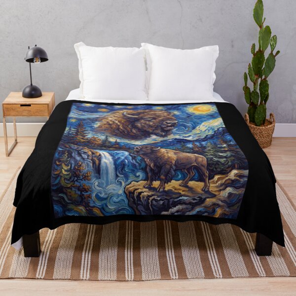 Item preview, Buffalo Howling Moon Starry Night Van Gogh Art Animal Lover designed and sold by dian-rody-crest.