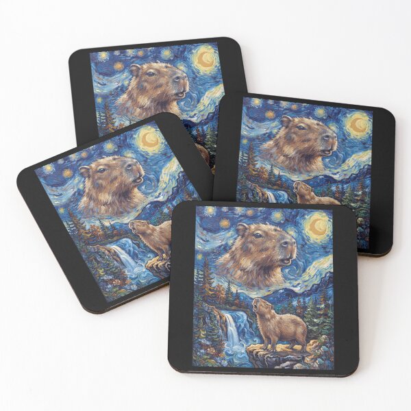 Item preview, Capybara Howling Moon Starry Night Van Gogh Art Animal Lover designed and sold by dian-rody-crest.