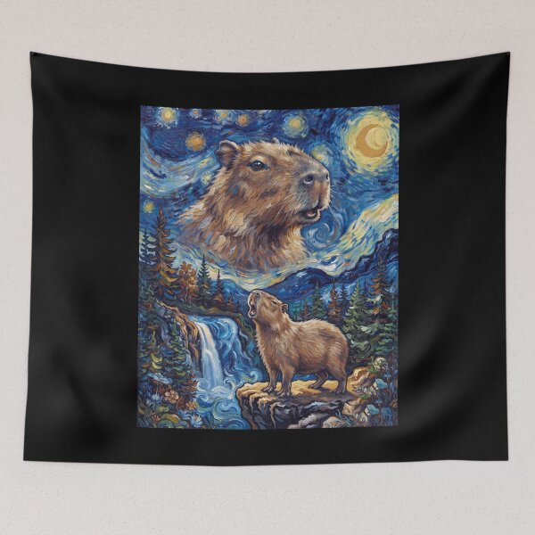 Item preview, Capybara Howling Moon Starry Night Van Gogh Art Animal Lover designed and sold by dian-rody-crest.