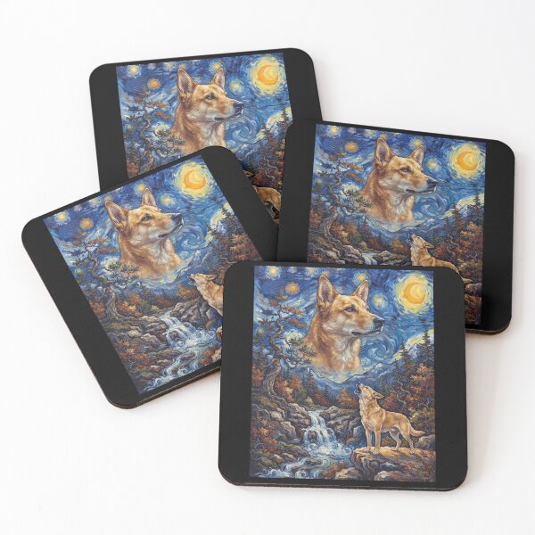 Item preview, Carolina Dog Howling Moon Starry Night Van Gogh Art Animal Lover designed and sold by dian-rody-crest.