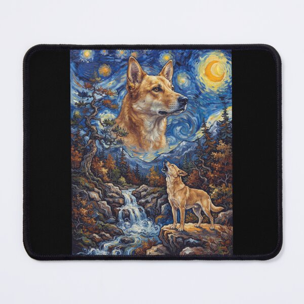 Item preview, Carolina Dog Howling Moon Starry Night Van Gogh Art Animal Lover designed and sold by dian-rody-crest.