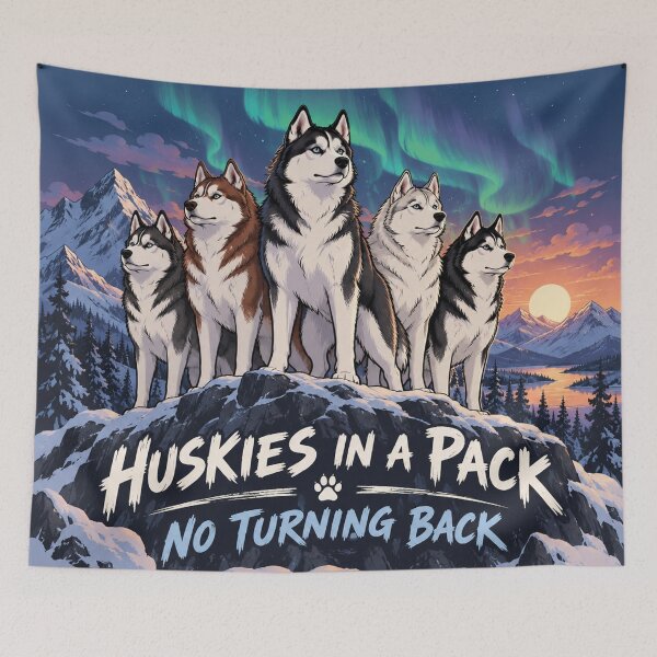Item preview, Huskies in a Pack No Turning Back (with aurora borealis) designed and sold by nikkolaus.