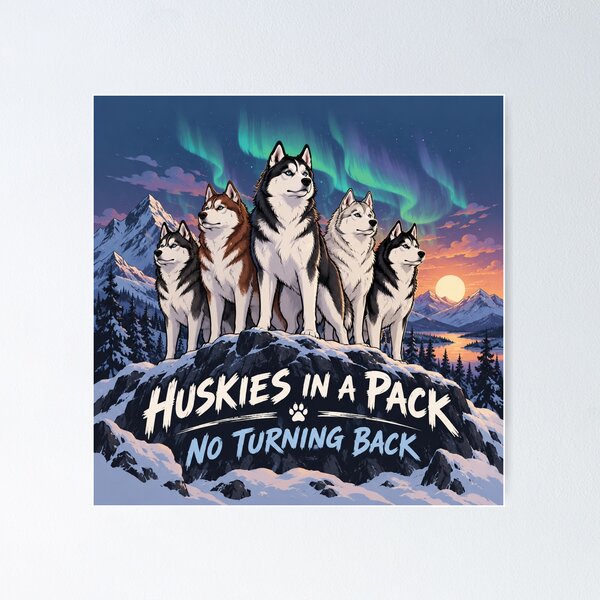 Item preview, Huskies in a Pack No Turning Back (with aurora borealis) designed and sold by nikkolaus.