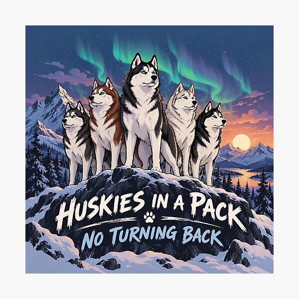 Item preview, Huskies in a Pack No Turning Back (with aurora borealis) designed and sold by nikkolaus.