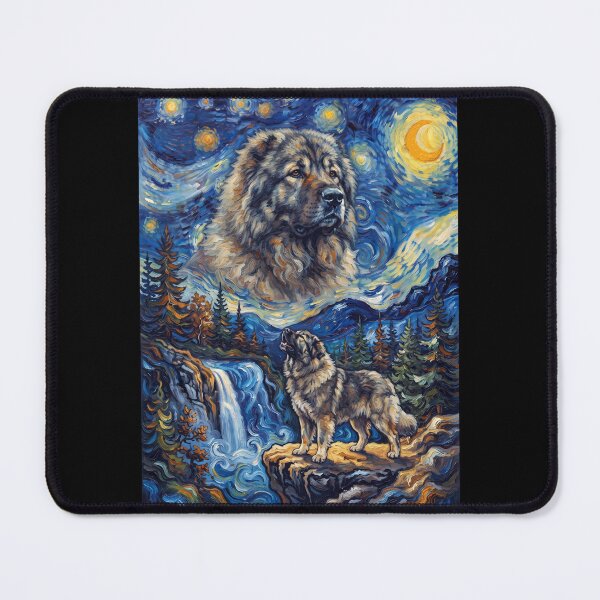Item preview, Caucasian Shepherd Dog Howling Moon Starry Night Van Gogh Art Animal Lover designed and sold by dian-rody-crest.
