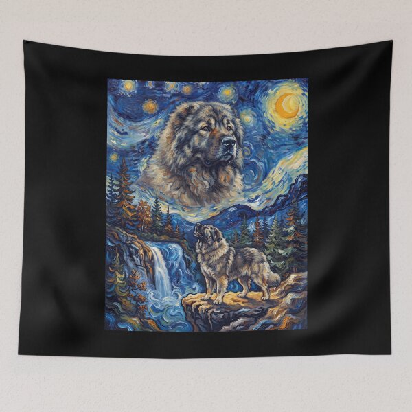 Item preview, Caucasian Shepherd Dog Howling Moon Starry Night Van Gogh Art Animal Lover designed and sold by dian-rody-crest.