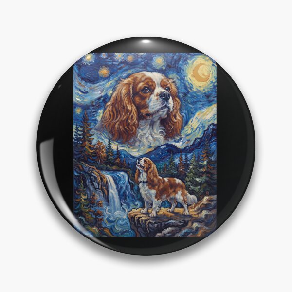 Item preview, Cavalier King Charles Spaniel Howling Moon Starry Night Van Gogh Art Dog Lover designed and sold by dian-rody-crest.