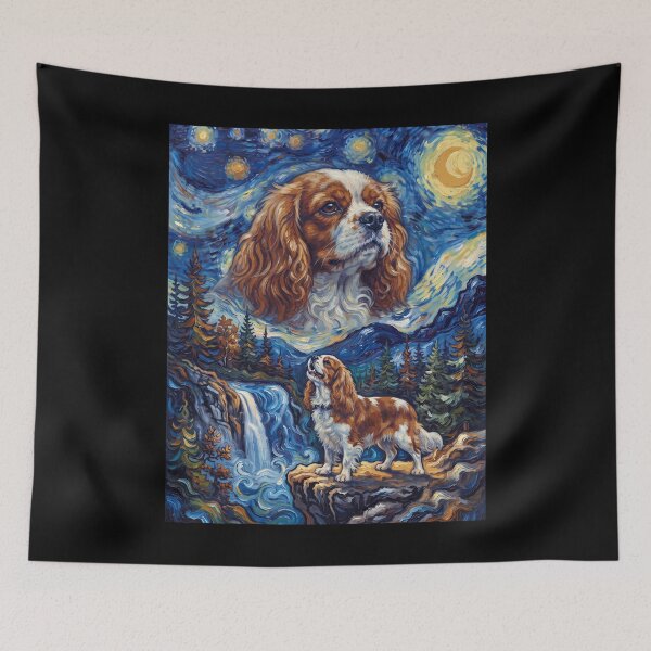Item preview, Cavalier King Charles Spaniel Howling Moon Starry Night Van Gogh Art Dog Lover designed and sold by dian-rody-crest.