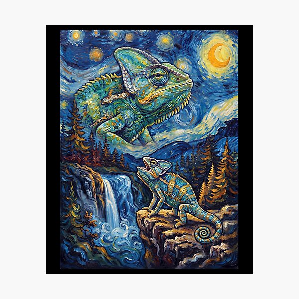 Item preview, Chameleon Howling Moon Starry Night Van Gogh Art Animal Lover designed and sold by dian-rody-crest.