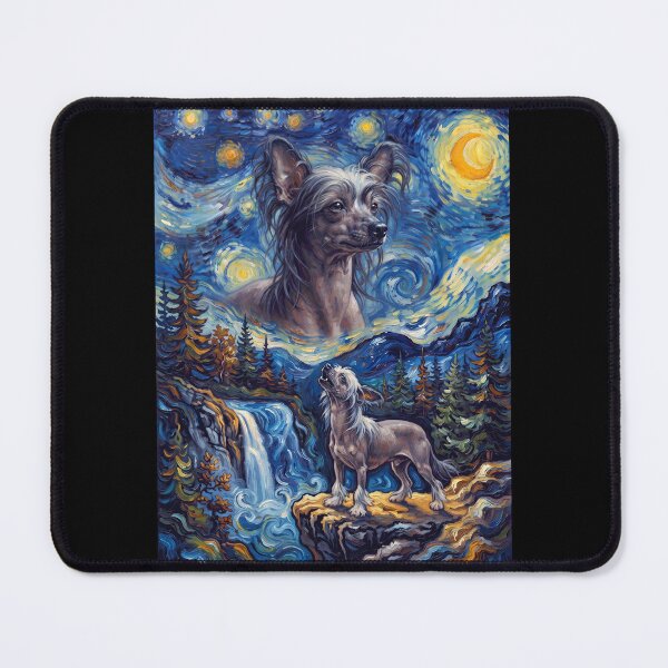 Item preview, Chinese Crested Dog Howling Moon Starry Night Van Gogh Art Animal Lover designed and sold by dian-rody-crest.