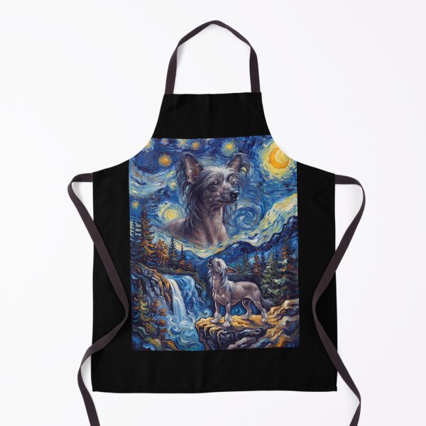 Aperçu de l'œuvre Chien chinois à crête hurlant à la lune, Nuit étoilée, Art de Van Gogh, Amoureux des animaux créée et vendue par dian-rody-crest.