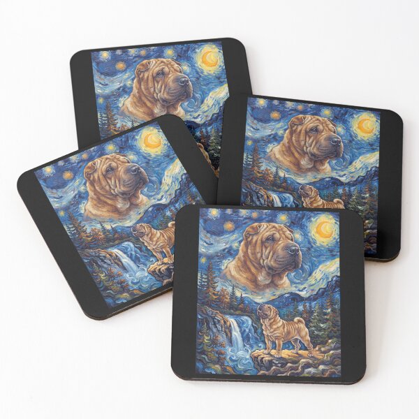 Item preview, Shar Pei chino, Luna aullante, Noche estrellada, Arte de Van Gogh, Amante de los perros designed and sold by dian-rody-crest.