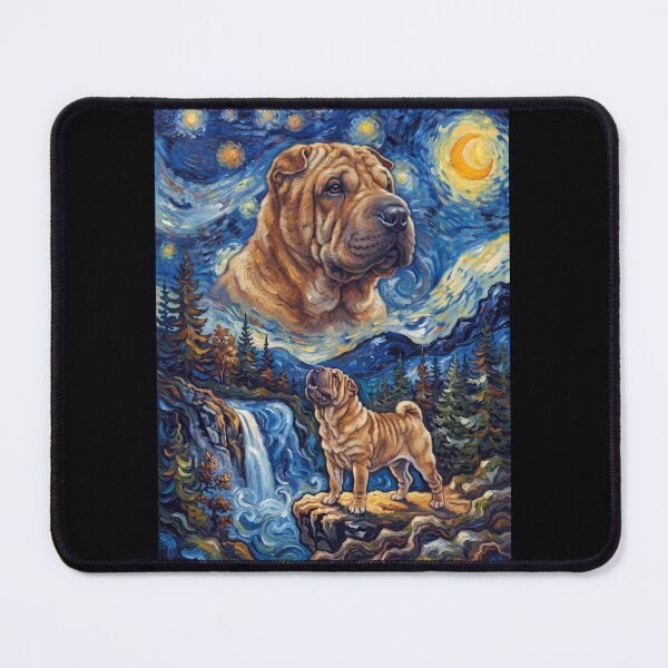 Item preview, Chinese Shar Pei Howling Moon Starry Night Van Gogh Art Dog Lover designed and sold by dian-rody-crest.
