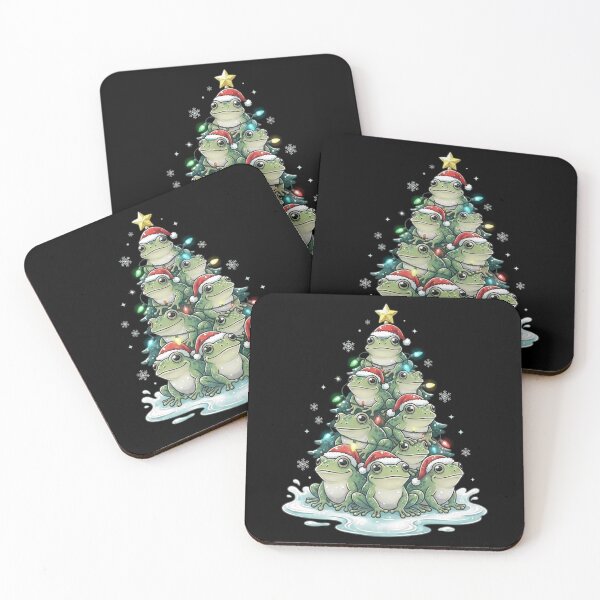 Item preview, Funny Frog Christmas Tree with Santa Hats and Lights designed and sold by MiALopezArt.
