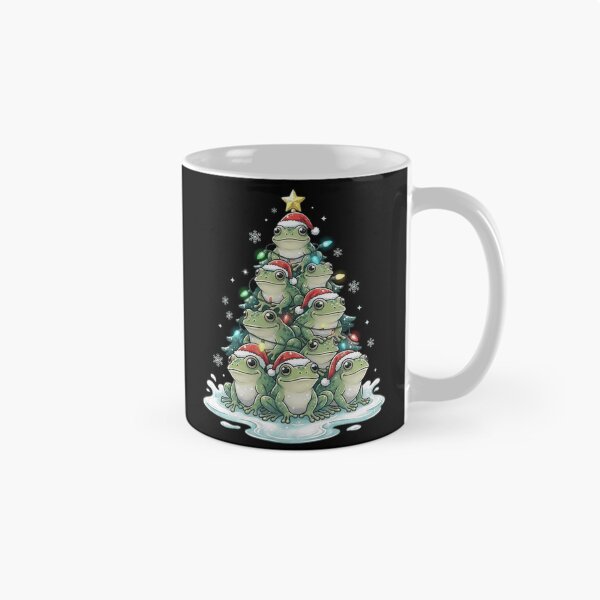 Item preview, Funny Frog Christmas Tree with Santa Hats and Lights designed and sold by MiALopezArt.