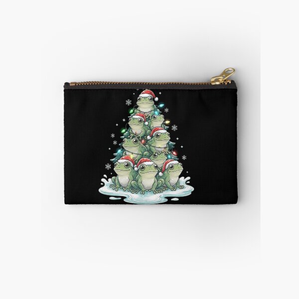 Item preview, Funny Frog Christmas Tree with Santa Hats and Lights designed and sold by MiALopezArt.