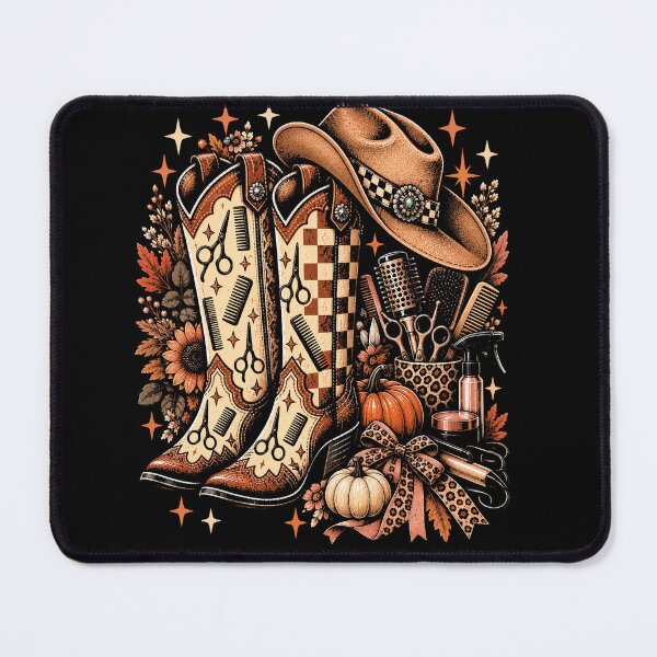 Item preview, Cowgirl Hair Stylist Autumn Western Boots Hat & Beauty Salon Retro Design designed and sold by ArcaneArtistry.