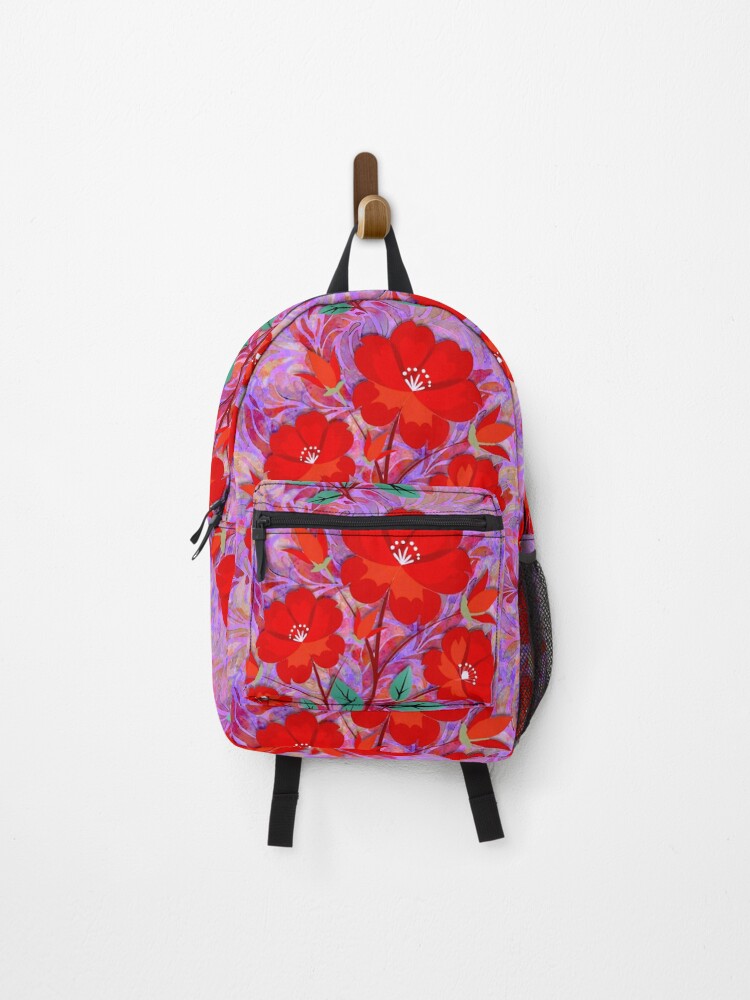 Thumbnail 1 of 3, Backpack, Red Flower Pattern designed and sold by ViaARTfactory.