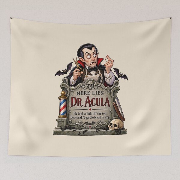 Item preview, ⚡HAUNTED TOMBSTONE COLLECTION - Dr. Acula’s Spooky Barber designed and sold by WheelieGdArt.