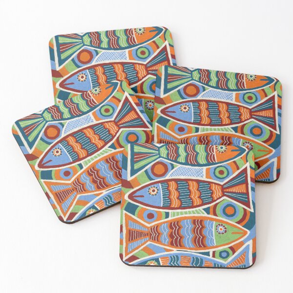 Item preview, Folk Art Sardines in Orange and Teal designed and sold by Fani*.