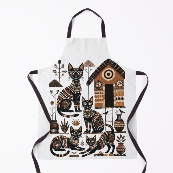 Item preview, Geometric Folk Cats in Earth Tones | Patachitra | Indian Art designed and sold by Sakshiartwork.