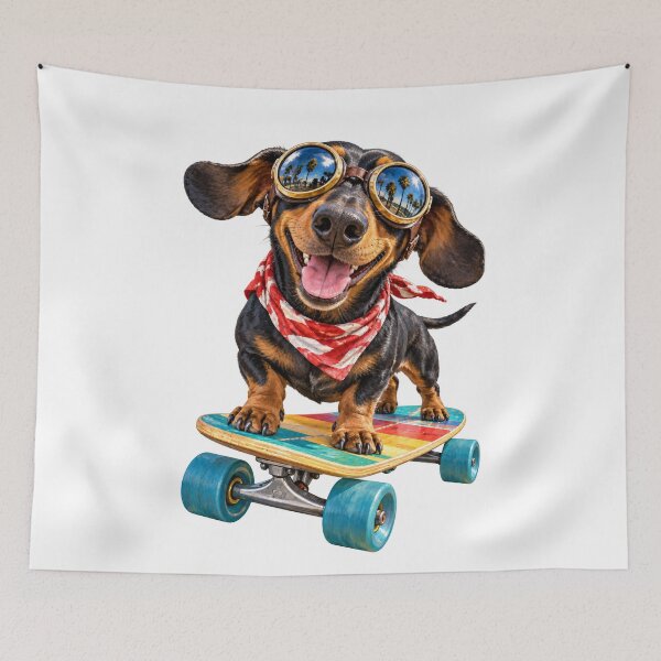 Item preview, Boardwalk Boss – Skateboarding Dachshund at Venice Beach designed and sold by Russell Thorne.
